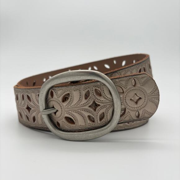 Fossil Cutout Leather Belt Size S Metallic Beige Boho Western Festival Style main image 6
